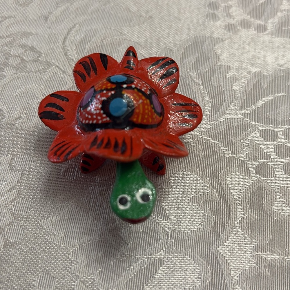 Handmade Mexican Wooden Orange Shelled Turtle